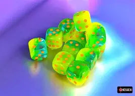 Chessex Gemini Plasma Green-Teal/Orange 16mm d6 Dice Block™ (12 dice)