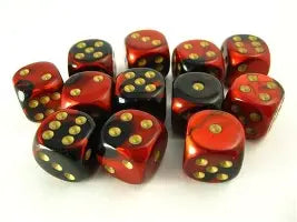Chessex Gemini Black-Red/Gold 16mm d6 Dice Block™ (12 dice)