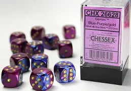 Chessex Gemini Blue-Purple/Gold 16mm d6 Dice Block™ (12 dice)