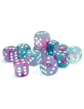 Nebula® 16mm d6 Wisteria/white Luminary™ Dice Block™ (12 dice)