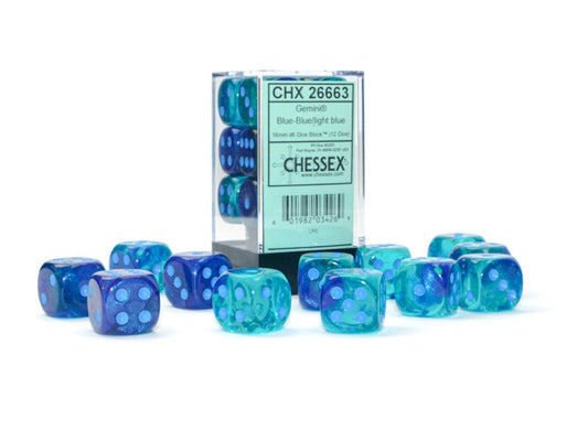 Gemini: 12D6 Blue / Light Blue Luminary Dice Block