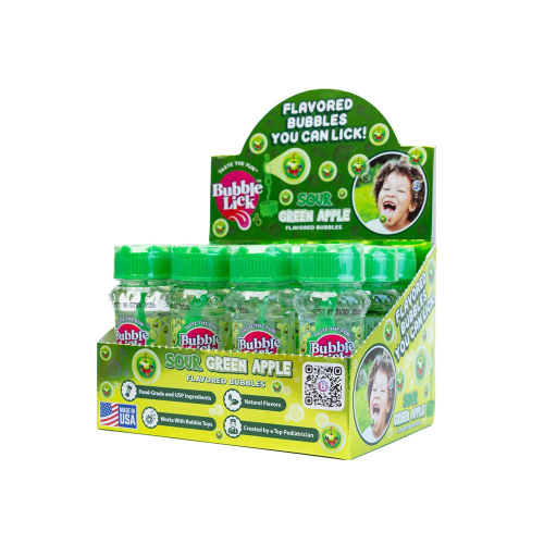 BUBBLE CANDY - 2.5oz BOTTLE BUBBLELICK SOUR GREEN APPLE