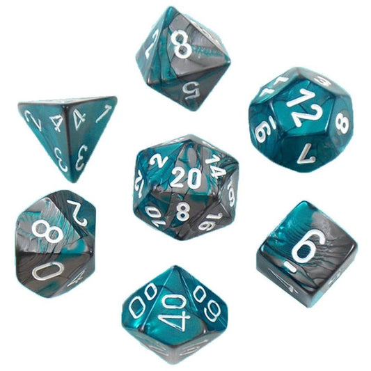 Gemini: Mini 7pc Polyhedral Steel-Teal / White