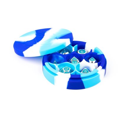 Dice Case: Silicone Round: Blue / White / Light Blue