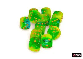 Chessex Gemini Plasma Green-Teal/Orange 16mm d6 Dice Block™ (12 dice)