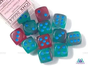 Chessex Gemini Gel Green-Pink/Blue 16mm d6 Dice Block™ (12 dice)