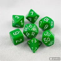 Opaque: Chessex Green/ White7Pc Polyhedral Dice Set