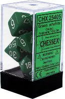 Opaque: Chessex Green/ White7Pc Polyhedral Dice Set